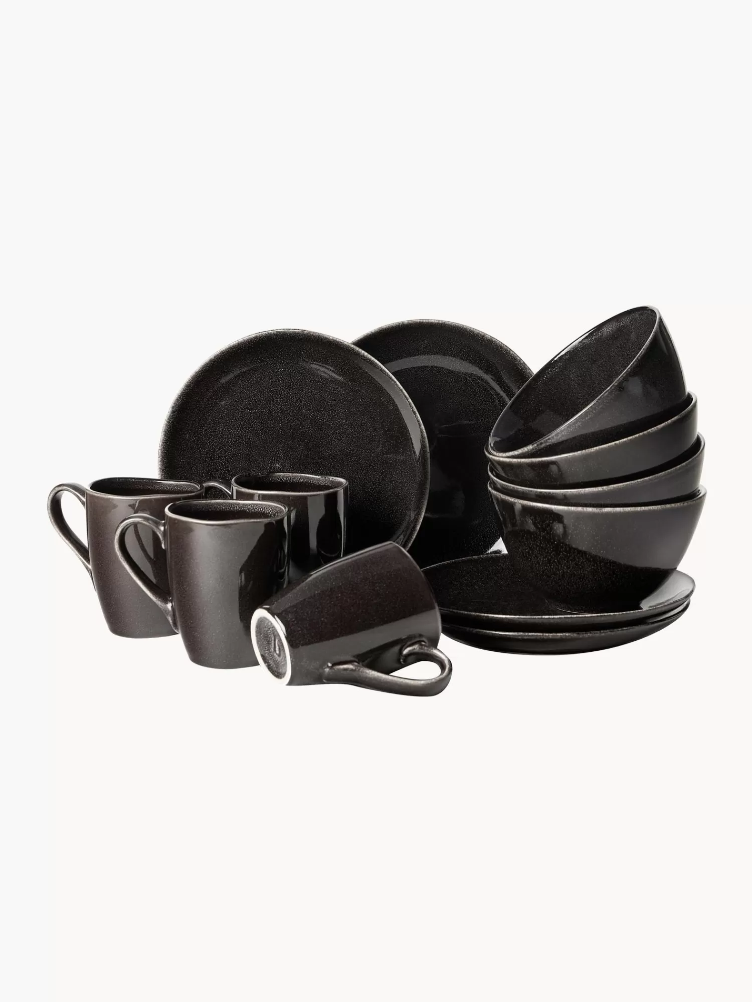 Broste Copenhagen Servies Collecties>Handgemaakt Ontbijtset Nordic Coal, 4 Personen (12-Delig)