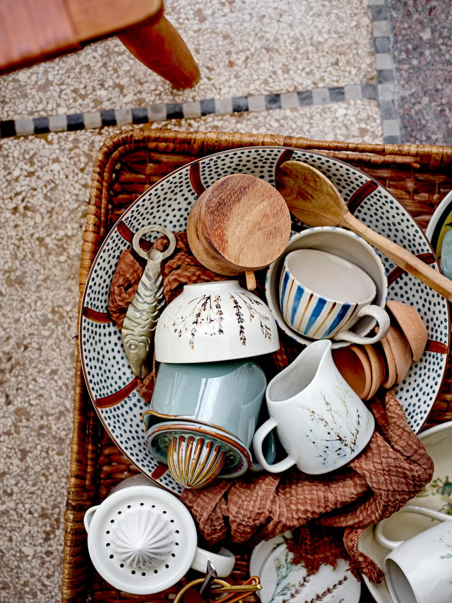 Bloomingville Servies Collecties>Handgemaakte Onderzetters Bea Met Grasmotief, Set Van 4