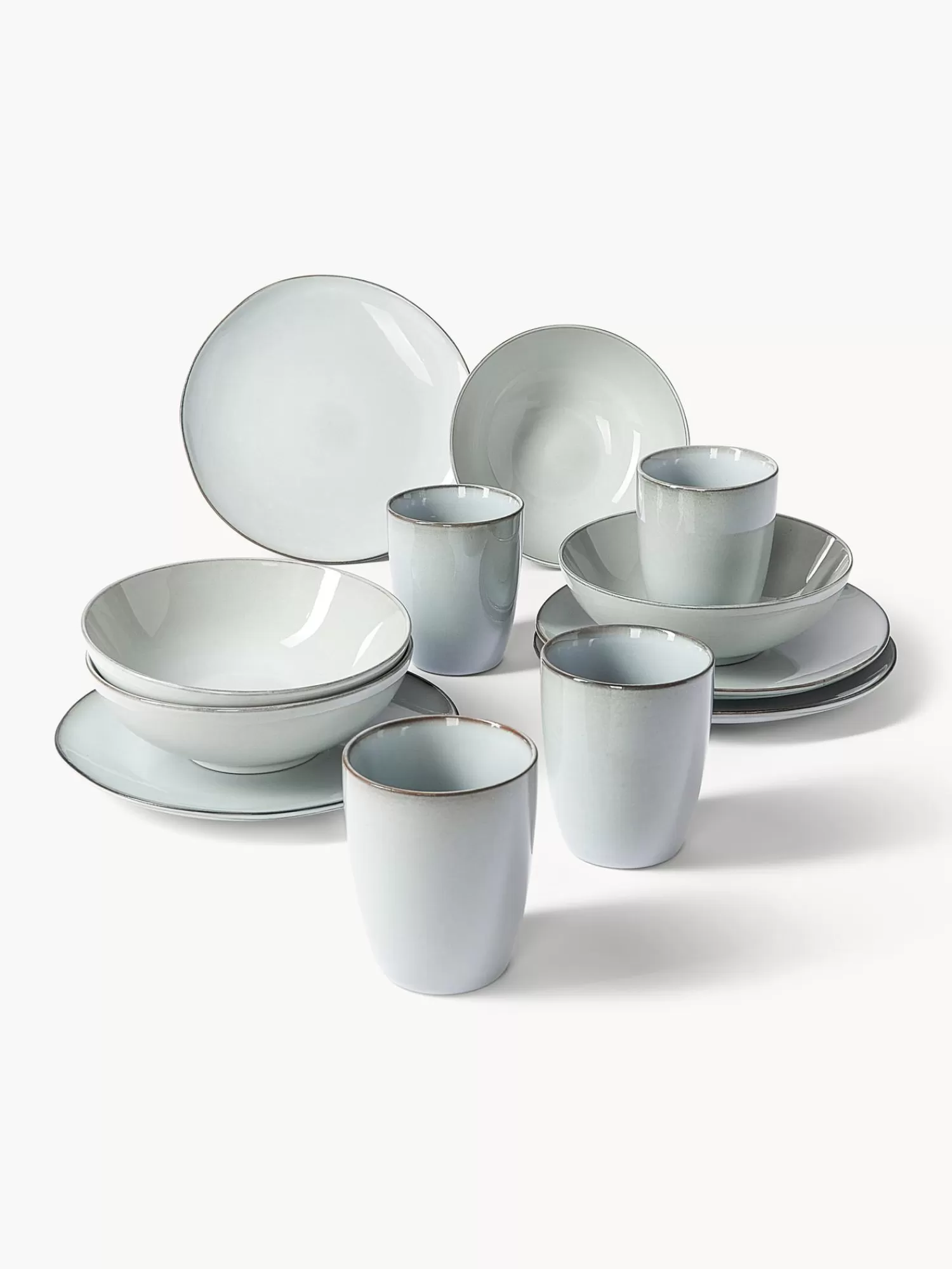 * Servies Collecties>Handgemaakte Ontbijtset Thalia In Blauwgrijs, 4 Personen (12-Delig)