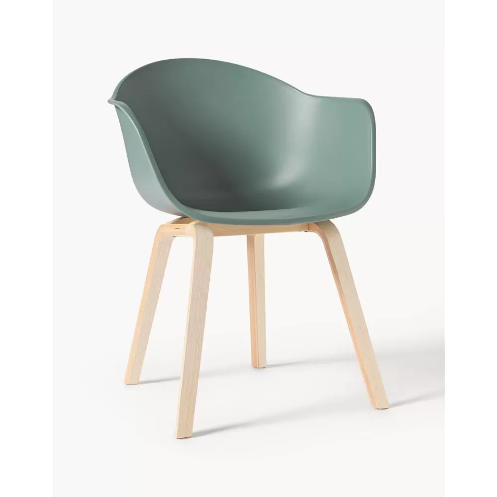 * Kunststoffen Armstoel Claire Met Houten Poten- Eetkamerstoelen