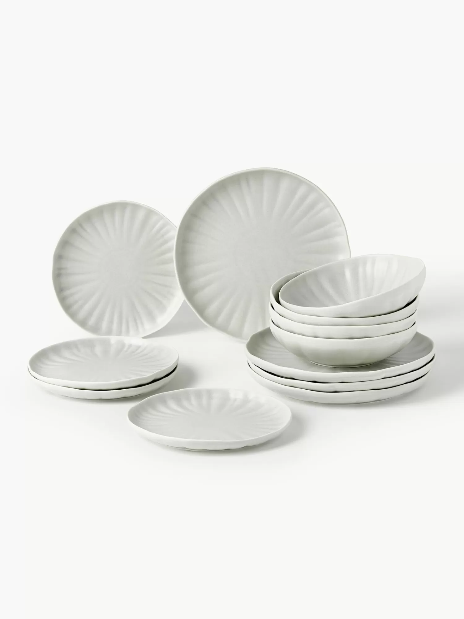 * Servies Collecties>Matte Serviesset Sali Met Relief, 4 Personen (12-Delig)