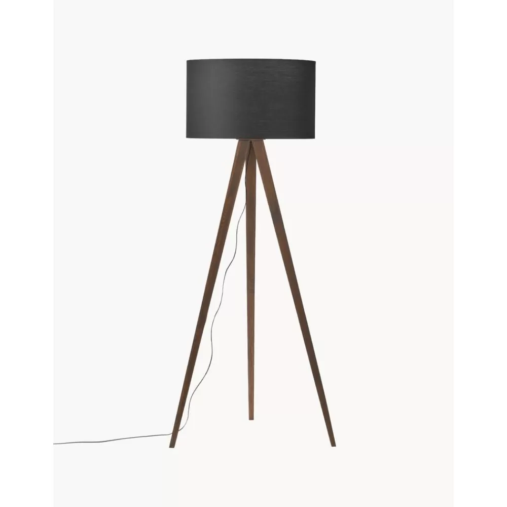 * Scandi Tripod Vloerlamp Jake Van Massief Hout- Staande Lampen