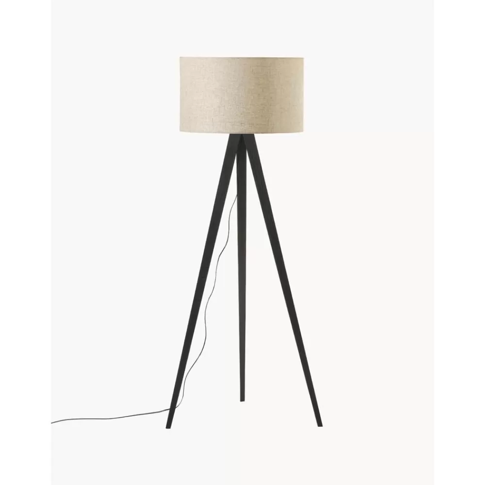 * Scandi Tripod Vloerlamp Jake Van Massief Hout- Staande Lampen