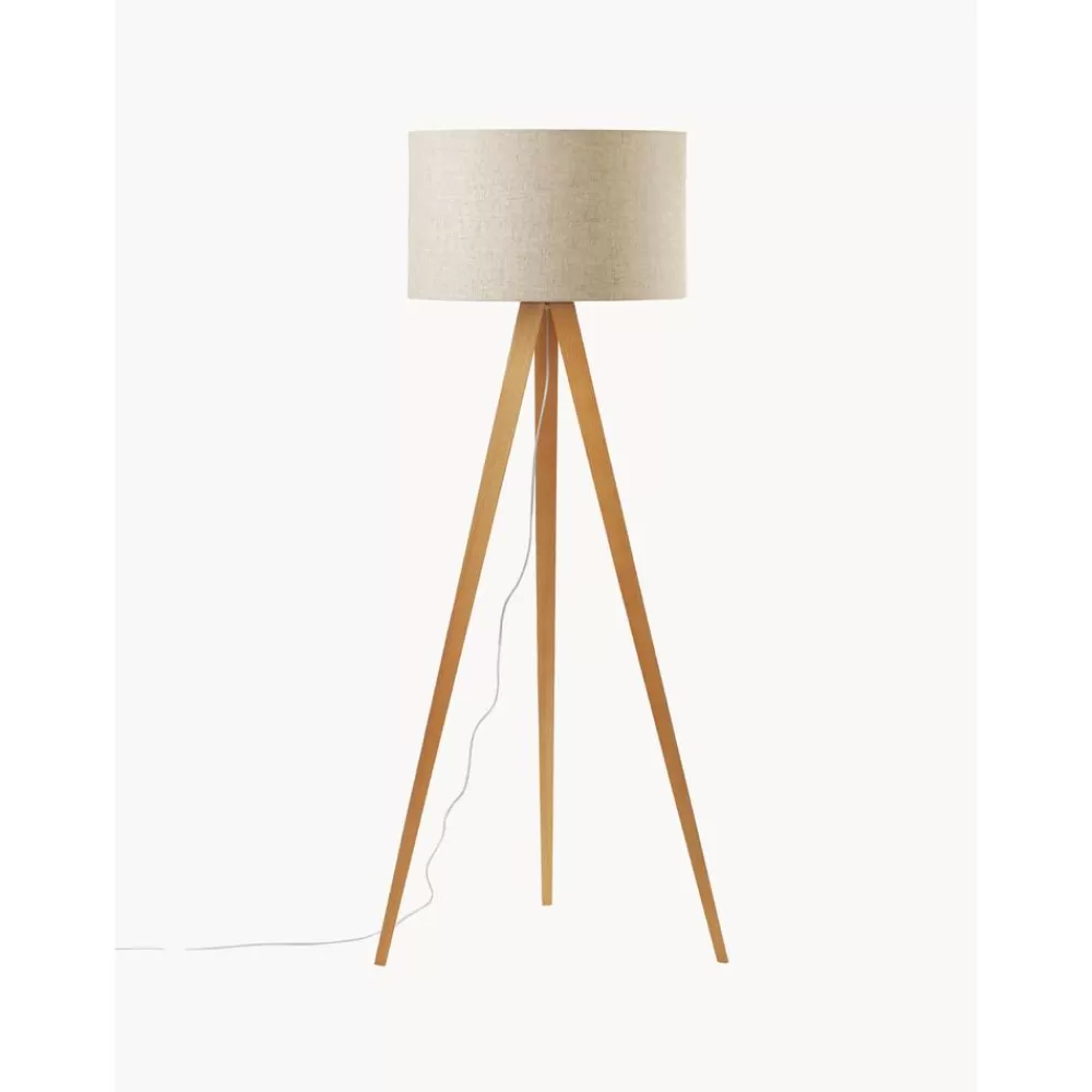 * Scandi Tripod Vloerlamp Jake Van Massief Hout- Staande Lampen