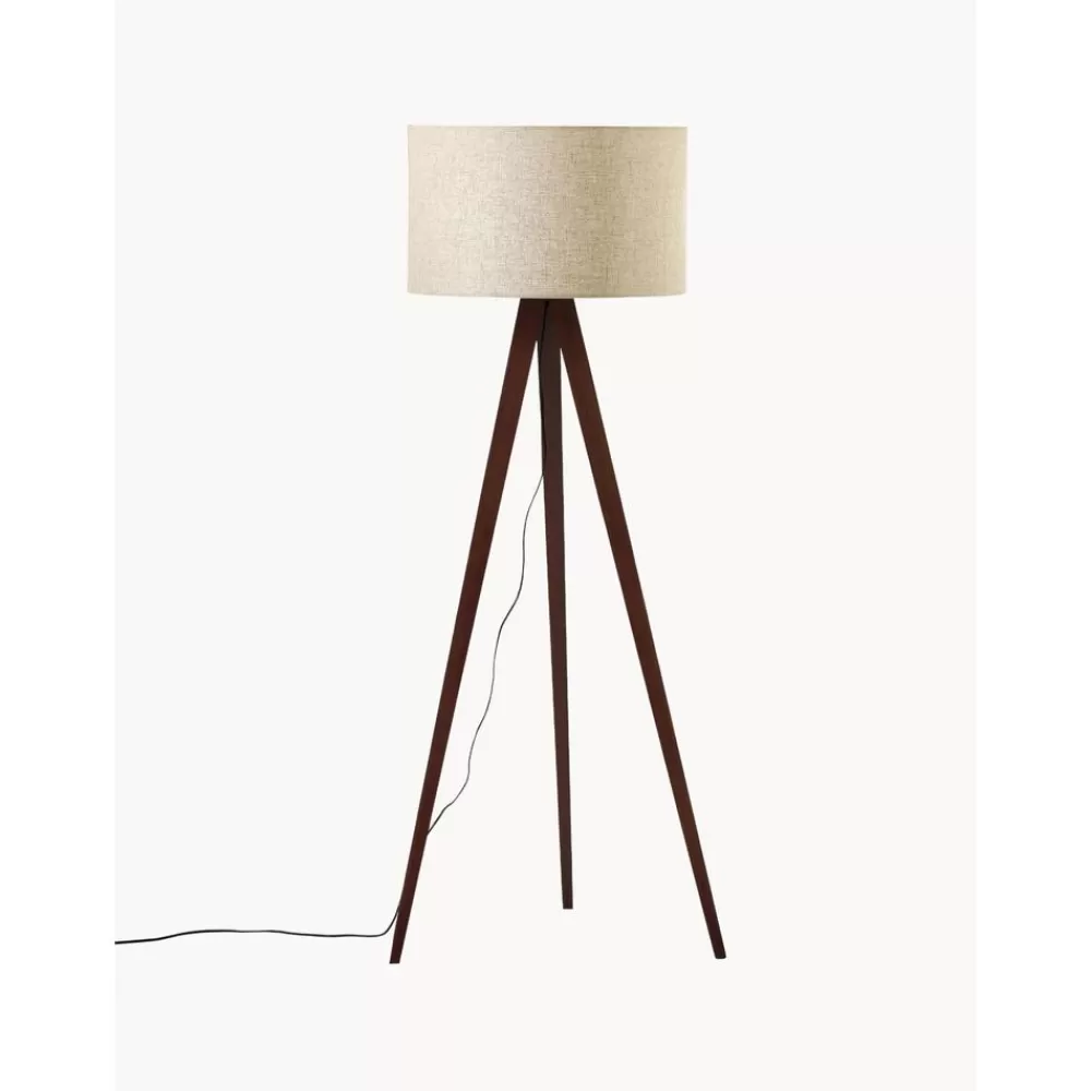 * Scandi Tripod Vloerlamp Jake Van Massief Hout- Staande Lampen