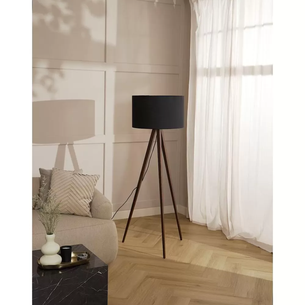 * Scandi Tripod Vloerlamp Jake Van Massief Hout- Staande Lampen