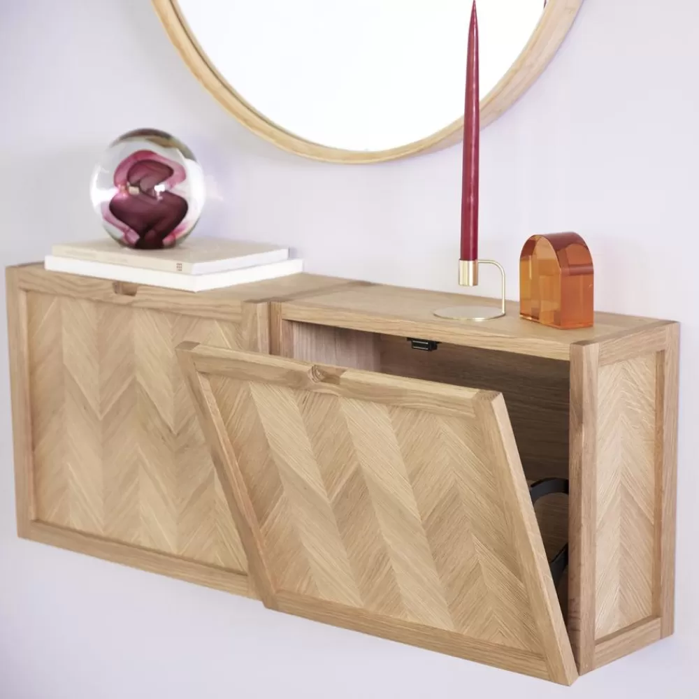 Hübsch Schoenenkast Herringbone Van Eikenhout Voor Aan De Wand- Schoenenkasten